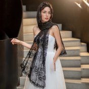 Resim 1 adet Romantik Çiçek Desenli Dantel Gelin Duvağı Şalı - Polyester Ajurlu Eşarp Müslüman Kadınlar için, Şık Düz Renkli Gül Desenli, Özel Gün Aksesuarı 