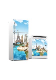 Resim Buzdolabı Ve Bulaşık Makinası Beyaz Eşya Sticker Kaplama Dünyanın Ünlü Simgeleri 