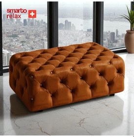 Resim Smarto Relax Puf Guarda Ayaksız Kapitoneli Dekoratif 80x40x45 Cm Turuncu Turuncu 