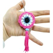 Resim Pembe Örme Nazar Boncuğu Anahtarlık / Araba Dikiz Ayna Süsü Lüks Hediyelik Aksesuar 