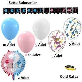 Resim Cinsiyet Belirleme Parti Seti Banner, Folyo Balon Ve Balon Zincir Seti Konsept 3 