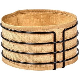 Resim Siyah Paslanmaz Yuvarlak Ekmek Sepeti Jüt Kumaş, Lüks Sunum Sepeti - Çok Amaçlı Metal Siyah 