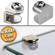 Resim Raf Ahşap Cam Tutucu Cam Etejer Düz Metal Krom Metal Vidalı (4 Adet) 
