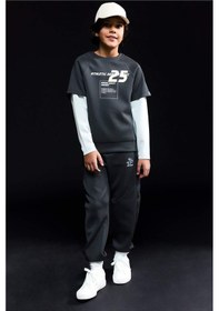 Resim Defacto Erkek Çocuk Oversize Geniş Kalıp Bisiklet Yaka Baskılı Skuba Dalgıç Kumaş Sweatshirt G6140a826spbk81 Siyah-bk81 