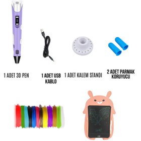 Resim ORH Market Mor 3d Kalem & Pembe Tavşan Grafik Tablet Seti – 59 Metre Filament Ve Usb Kablo 