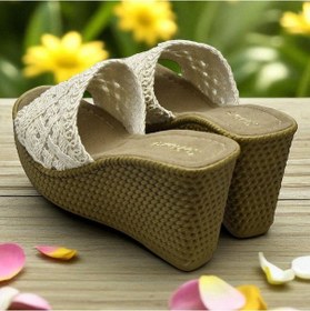 Resim 2503 10.5 Cm Dolgu Topuklu Kadın Terlik Ayakkabı Düğün Nişan Abiye Kadın Ayakkabısı Bej 