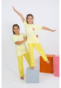 Resim Akbeniz Kız Çocuk Kısa Kol Sarı Penye Pijama Takım 20432 