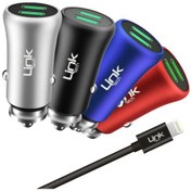 Resim Linktech M582 Metal Araç Şarj Adaptörü ve Lightning Kablo Set 2.4 Siyah 