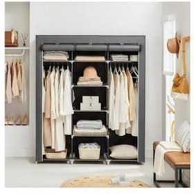 Resim Bez Dolap Xxl İki Askılıklı Ortadan Raflı Dolap Hugo Gri Gardırop Gri 