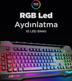 Resim Rampage KB-R63 Stage Siyah USB 7 Renk Aydınlatmalı Q 4 Macro Fonksiyon 1*USB Hub Oyuncu Klavyesi 
