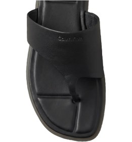 Resim Calvin Klein FLAT SANDAL THONG LT, Kadın Siyah Deri Kare Burunlu Parmak Arası Sandalet 