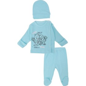 Resim Unisex Bebek Sevimli Hayvan Baskılı Body Zıbın Badi 3'lü Takım 001 