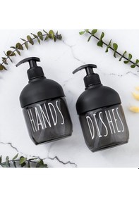Resim C-527 2'li Cool Sıvı Sabunluk Seti - Mutfak-banyo Tezgah Üstü Temizlik Seti - Siyah Cam 425 Ml Siyah 