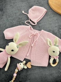 Resim Amigurumi Tavşan Model Bebek Seti – 3 Parça - Somon 