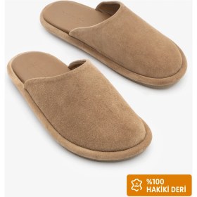 Resim Marjin Kadın Hakiki Deri Önü Kapalı Sabo Günlük Terlik Luges Camel Süet 