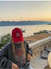 Resim Unisex Kırmızı Renk Beyaz Logo Beyzbol Ny New York Şapka - Unisex Kırmızı 