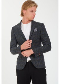 Resim Sposo 5135 Dar Kalıp Kareli Füme Erkek Blazer Ceket Füme 