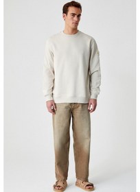 Resim Grimelange OLLIE Erkek Bisiklet Yaka Regular Uzun Kollu Nakış Detaylı Bej Sweatshirt 