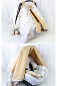 Resim 3lu Puset Ortusu - Puset Minderi - Puset Carsafi %100 Pamuk Gokkusagi Bej 