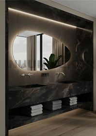 Resim Nuun Dekor Led Işıklı Banyo Aynası - Trafolu - Dokunmatik On-off 120x70x50 Ölçüsünde. Ceviz 