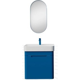 Resim Creavit Colorit Kapaklı Lavabo Dolabı 60 Cm Ve Oval Ayna Ocean 