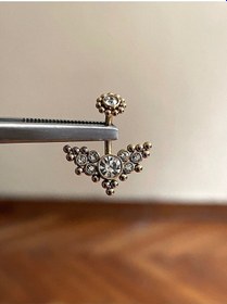 Resim 316 L Cerrahi Çelik Zirkon Taşlı Kanat Detaylı Ömürlük Melek Kanadı Göbek Piercingi Altın - Lacivert 