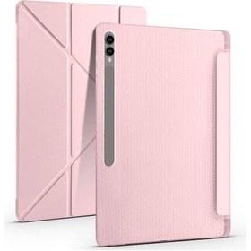 Resim Galaxy Tab S9 Ultra Kılıf Uyumlu Zore Tri Folding Kalem Bölmeli Standlı Kılıf-rose Gold Tablet Kılıfı 
