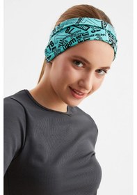 Resim 2'li Çift Taraflı Kullanım Alternatifli Pamuklu Penye, Kaymaz, Hafif, Spor Saç Bandı Bandana - Tek Ebat / Turquaz Turquaz 