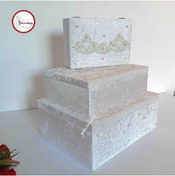 Resim Gelincimherşey Ekru 3’lü Kadife Kaplama Fransız Dantel ve İnci Süslemeli Gelin Sandığı 