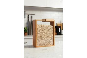 Resim Feyza Design Şeffaf 1400 ml Büyük Bambu Kapaklı Saklama Kabı, Kahvaltılık ve Bakliyat Için 