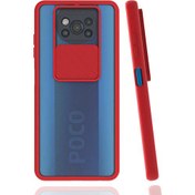 Resim ZORE Xiaomi Poco X3 Kılıf Zore Lensi Sürgülü Kamera Koruyucu Kılıf Kırmızı 