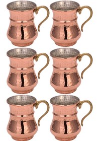 Resim Turna Bakır Kordonlu Maşrapa Makine Dövme 250 ML 6Lı Takım Kırmı 