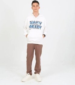 Resim Marions Erkek Çocuk Yazı Detaylı 2 İplik Kapüşonlu Sweatshirt-15229 Ekru 