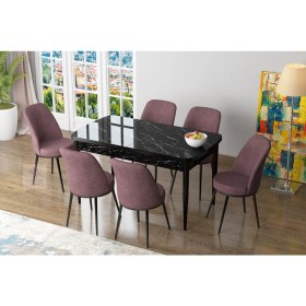 Resim Canisa Concept Zen Siyah Mermer Yemek Masası Takım Mutfak Masası Takımı 6 Sandalye 
