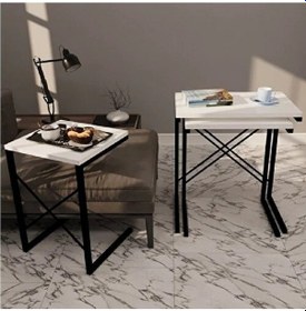 Resim 3 Lü Zigon Sehpa Metal Sehpa Atlantik Beyaz 1292 