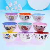 Resim 1 Adet Disney Klasik Karakter Mickey Minnie Donald Duck Daisy Pamuk Prenses Rapunzel Elsa Stitch Yuvarlak İki Renkli Aile Yemeği Noel Doğum Günü Melamin Anti-Darbe Sıcaklık Dirençli İki Renkli Şık Kesim Kase 
