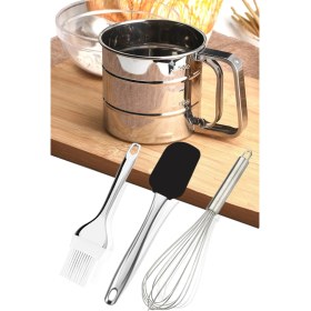 Resim 4 Parça Un Eleği Spatula Yumurta Fırçası ve Çırpıcı Kek Yapma Seti 