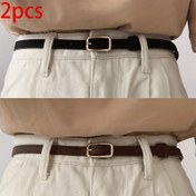 Resim 2 Adet Kadın İnce Bel Kemer Seti - Siyah & Kahve Kahverengi Çok Yönlü Kare Tokalı Kemeri, Elbise ve Kot Pantolonlar İçin Şık ve Basit Tarz 