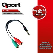 Resim Q-A15 Mikrofon-Kulaklık=>3.5mm RCA Erkek 0.15mm Çevirici Qport