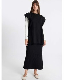 Resim Defacto Regular Fit Basic Düz Maxi Siyah Triko Etek A1314AX24AUBK81 Siyah 