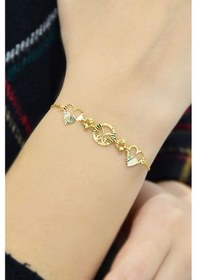 Resim 925 Ayar Gümüş Gold Kaplama Çift Kalp Kristal Kesim Bileklik 