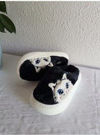 Resim Kadın Kedili Peluş Rahat Ev Terliği 25bnt133 Siyah 