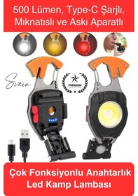 Resim Ledlamba 500 Lümen Çok Fonksiyonlu Anahtarlık Kamp Lambası Type-c Mıknatıslı Hafif Outdoor Şarjlı 