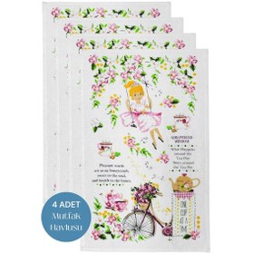 Resim 4lü Paket Baskılı Beyaz Mutfak Havlusu Modeli Mother And Daughter 