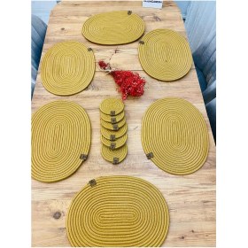 Resim Jütex Home Jüt Hasır Amerikan Servis Oval Supla ve Bardaklık 12 Li 