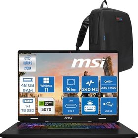 Resim Msı Crosshaır 16 Hx Aı WD2XWGKG Intel Core Ultra 9-275HX Aı 48GB GB 1tb Ssd+1tb SSD 8GB/RTX5070 115W 16″ 16:10 QHD+(2560 x 1600), 240Hz IPS WIN11HOME Gaming Laptop W047XTRH20+ZETTAÇANTA 