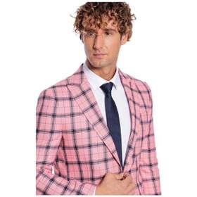 Resim Wessi Ekose Desenli Slim Fit Pembe Erkek Ceket 001 