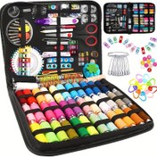 Resim Ev ve Seyahat için Lüks Dikiş Kiti - Renkli İplikler, İğneler, Makaslar ve Daha Fazlası İçeren Taşınabilir Siyah Kumaş Kılıf - Temel Çok Fonksiyonlu El Dikiş Seti, Dikiş Malzemeleri Aksesuarları 