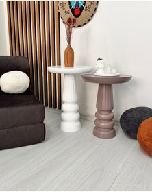 Resim AYLESA Doğal Ahşap 2’li Set Mantar Yan Sehpa Modern Renkli Fiskos Zigon Çiçeklik 