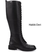 Resim GÖNDERİ(R) Kadın / Kız Siyah Fermuarlı Kauçuk Taban Hakiki Deri Postal Çizme 